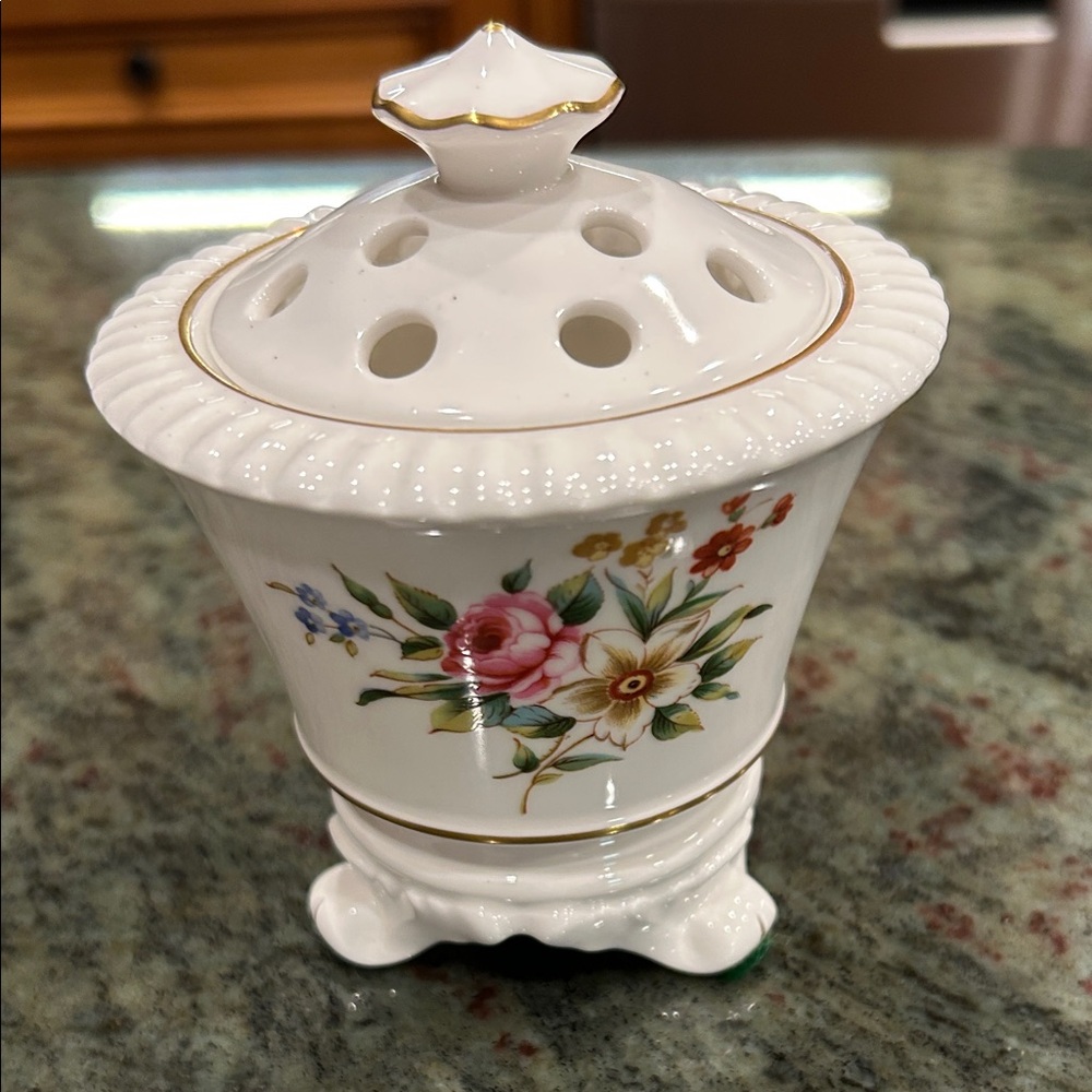 Royal Worcester Floral Porcelain Potpourri Holder with Gold Trim